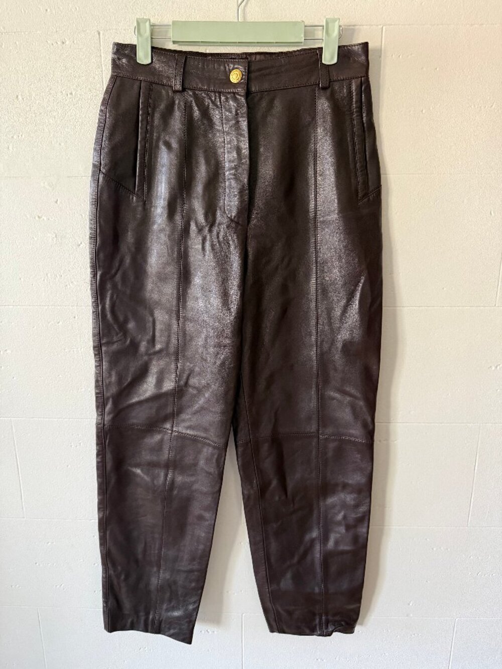 ESCADA | Brown Leather Straight Leg Pants | Luxury Classic | Size 28